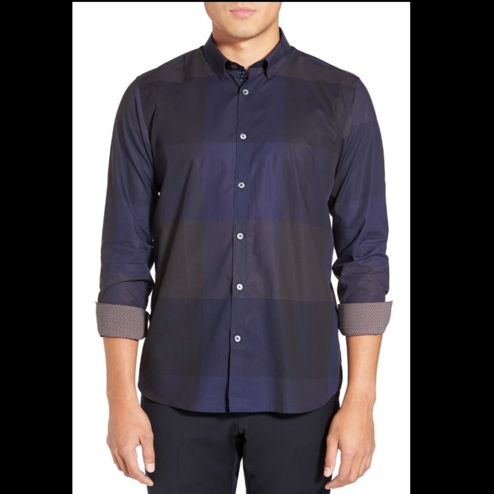 TED BAKER Navy Blue Bigdeal Check Shirt 3XL